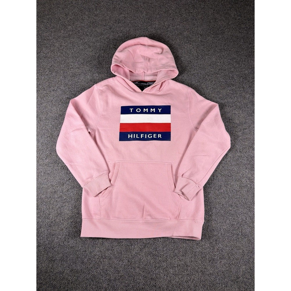 Tommy Hilfiger Girls Hoodie‎ Fleece Logo Pink Sweater Large
